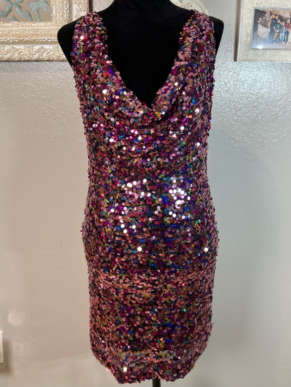 Zara Multicolor Sequin Cowl Neck bodycon Dress